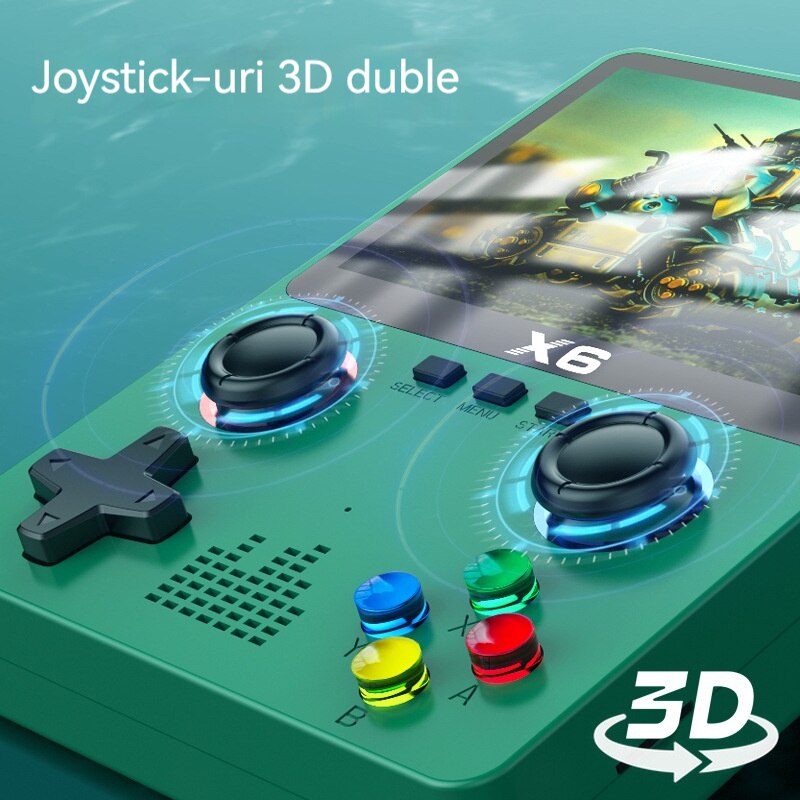 Consola portabila 6000+ jocuri, Rezolutie 640x480, Display 3.5 inch, Acumulator 2000 mah, Autonomie 6h, Emulator cu Joystick dublu inclus, HD, Redare muzica/video/e-book, Incarcare USB-C, Conectare TV, TOIITKQ, Verde