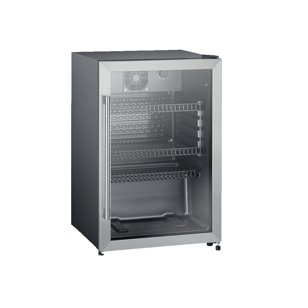 Vitrina frigorifica Severin, S8840, H 89 cm, volum 118 litri, otel inoxidabil, iluminare interioara LED, 3 rafturi ajustabile, sistem de inchidere usa, picioare reglabile, negru