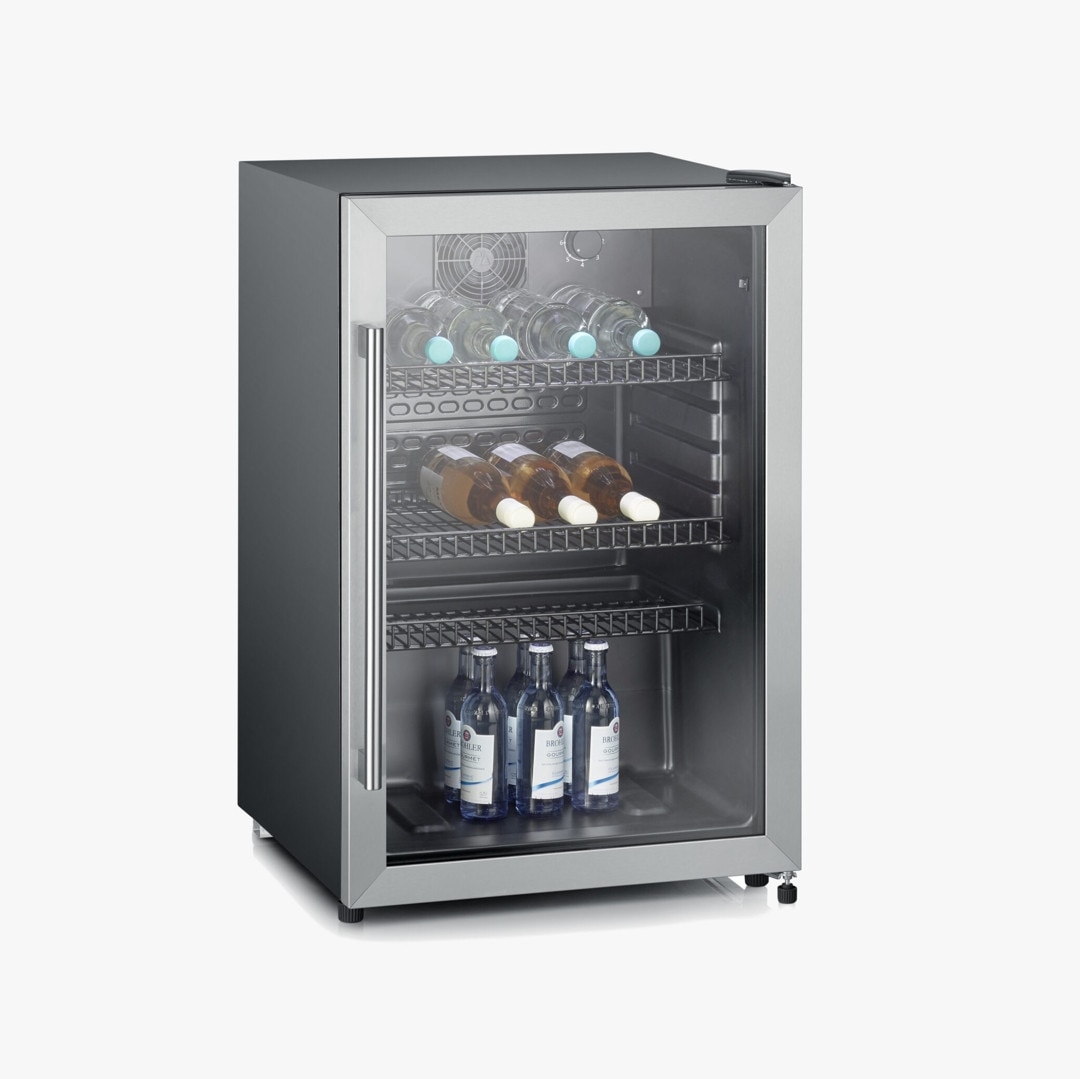 Vitrina frigorifica Severin, S8840, H 89 cm, volum 118 litri, otel inoxidabil, iluminare interioara LED, 3 rafturi ajustabile, sistem de inchidere usa, picioare reglabile, negru