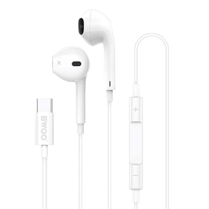 Casti cu fir usb-c BWOO pentru iPhone 15 / 16 albe