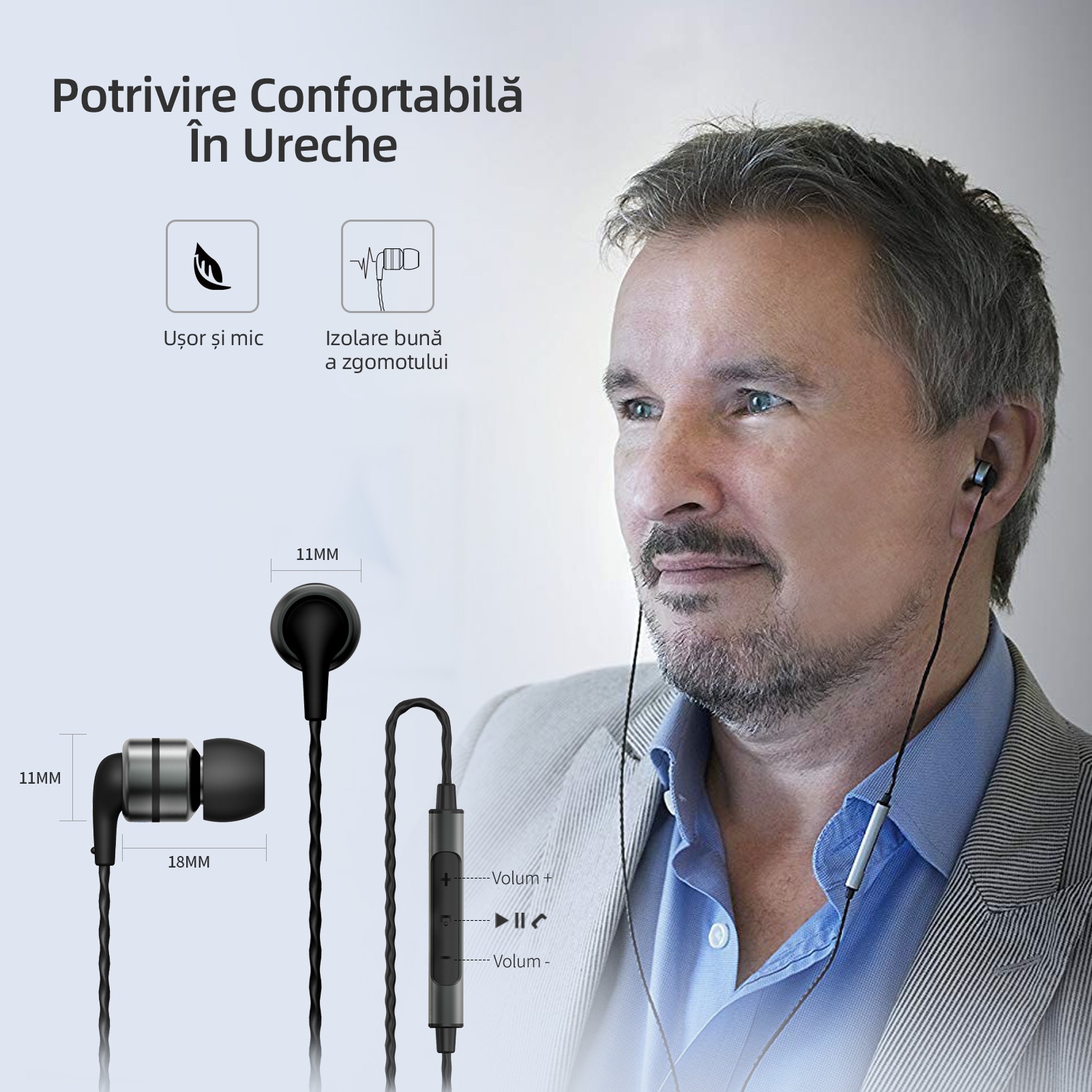 Casti cu fir SoundMAGIC E80C, in ear, microfon, izolare zgomot, culoare Black Gunmetal, lungime cablu 1.2m