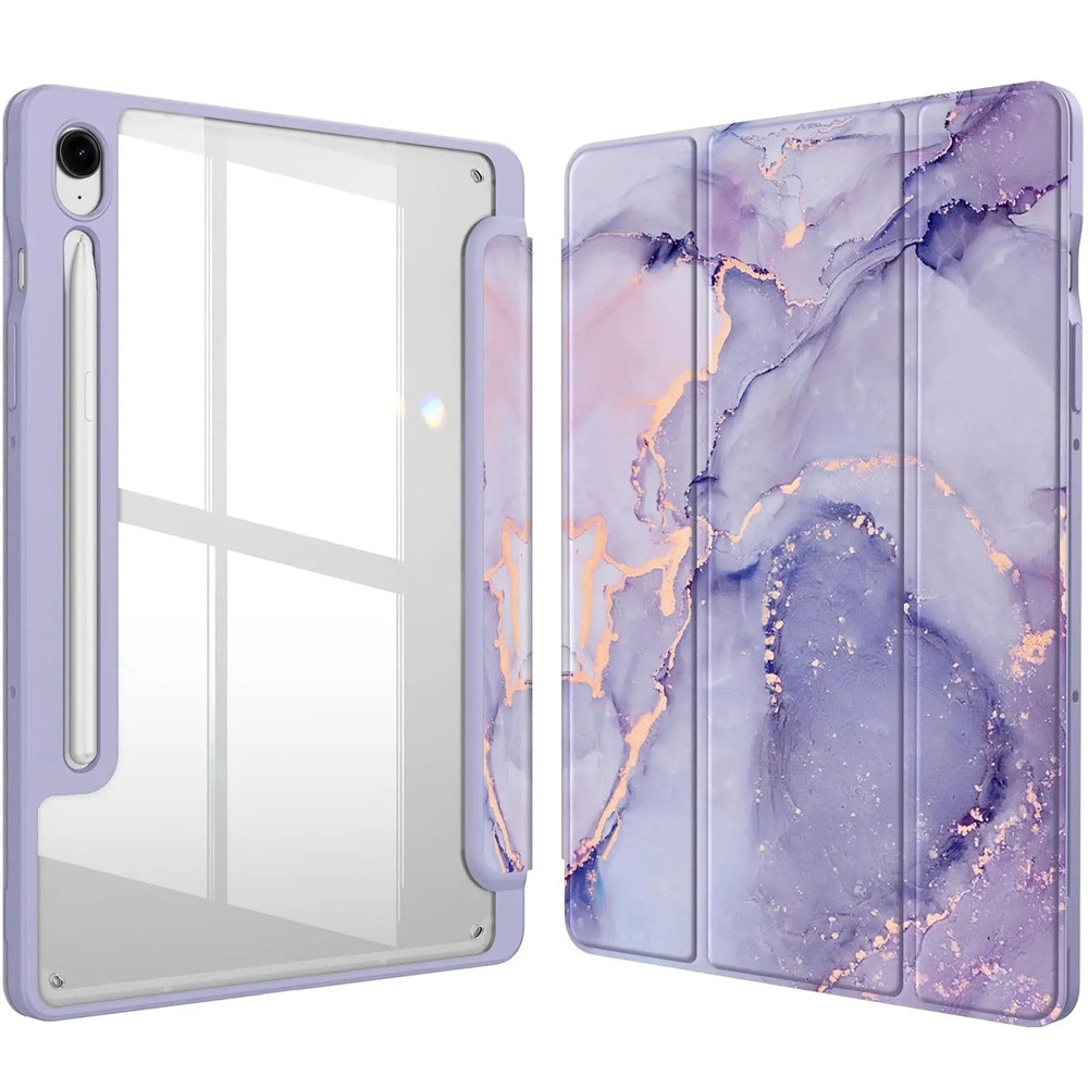 Husa tableta XGSM pentru Samsung Galaxy Tab S9 FE / S10 FE, Smartcase Hybrid, cu suport pentru stylus, violet marmura, tri-fold