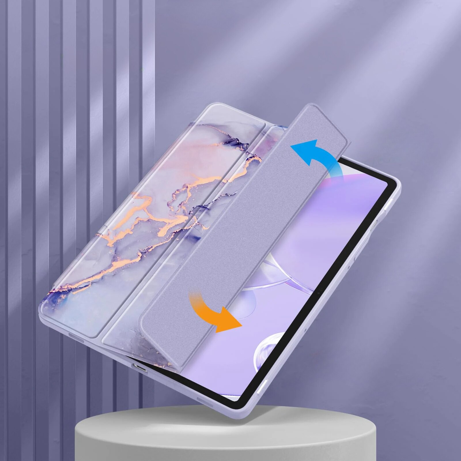 Husa tableta XGSM pentru Samsung Galaxy Tab S9 FE / S10 FE, Smartcase Hybrid, cu suport pentru stylus, violet marmura, tri-fold