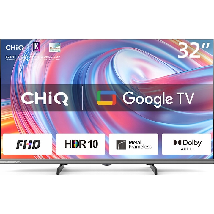 Televizor, CHiQ, LED, 32'', Full HD, Wi-Fi, HDR, 1920x1080, 3 HDMI, 1 USB, Negru