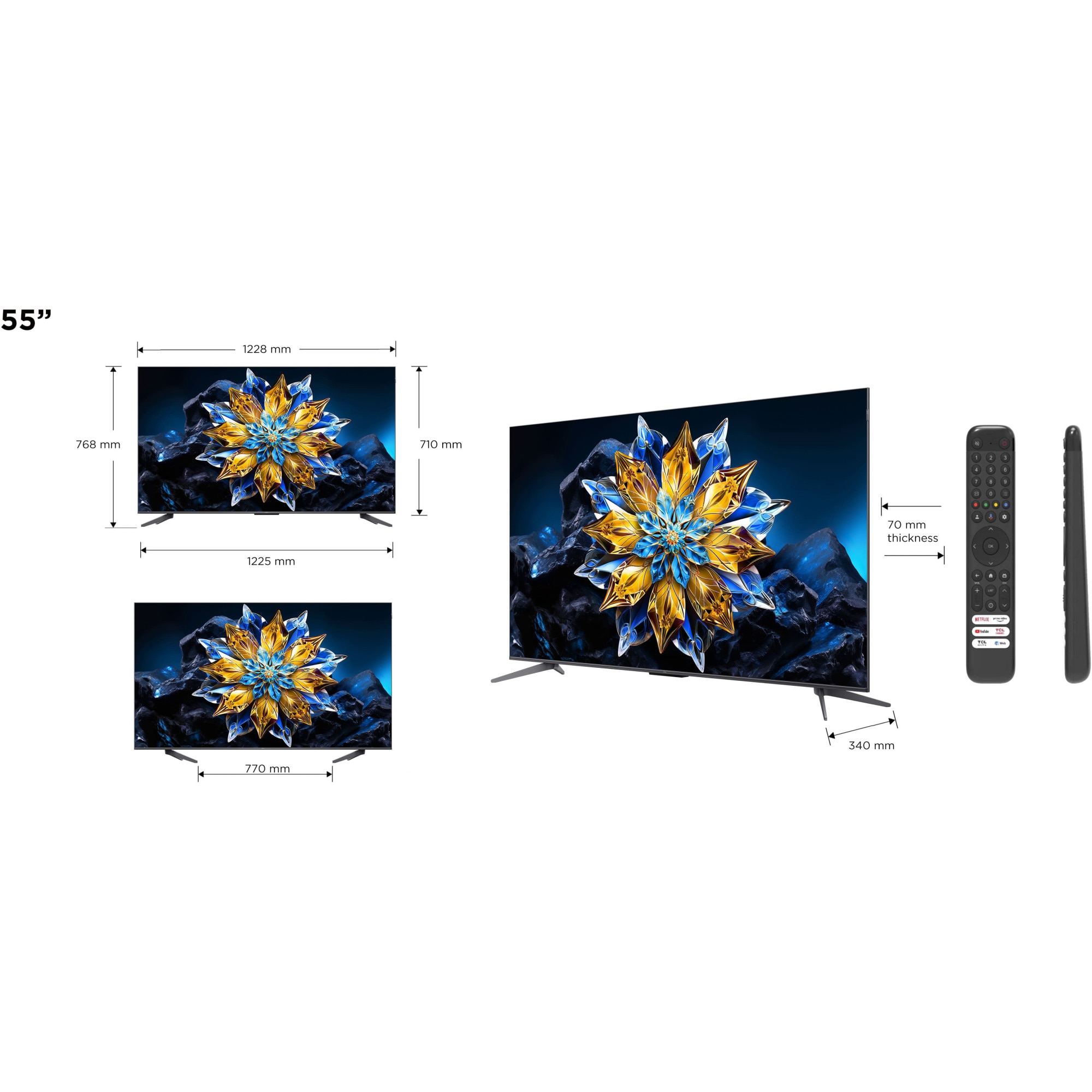 Televizor TCL QLED 55C655 Pro, 139 cm, Smart Gloogle TV, 4k Ultra HD, Clasa F (Model 2024)