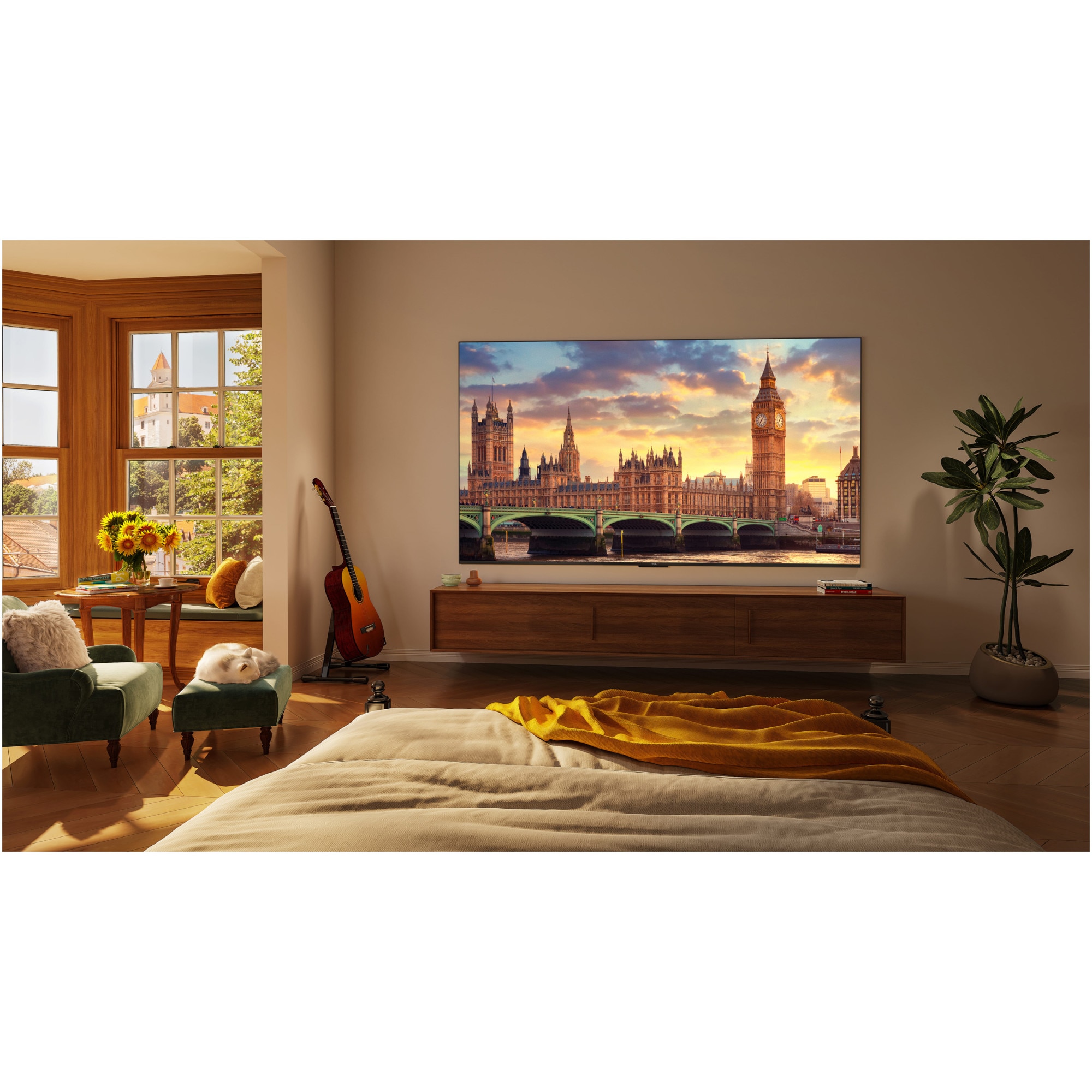 Televizor TCL QLED 55C655 Pro, 139 cm, Smart Gloogle TV, 4k Ultra HD, Clasa F (Model 2024)