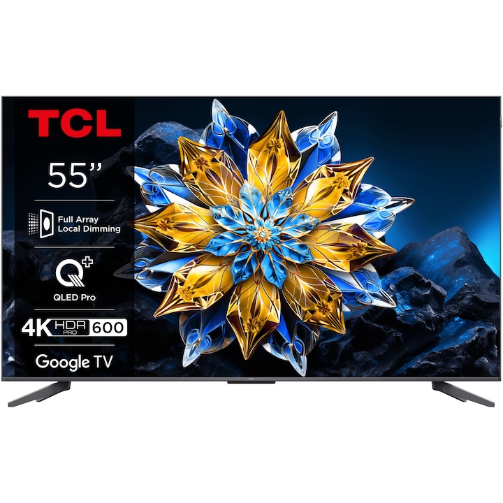 Televizor TCL QLED 55C655 Pro, 139 cm, Smart Gloogle TV, 4k Ultra HD, Clasa F (Model 2024)