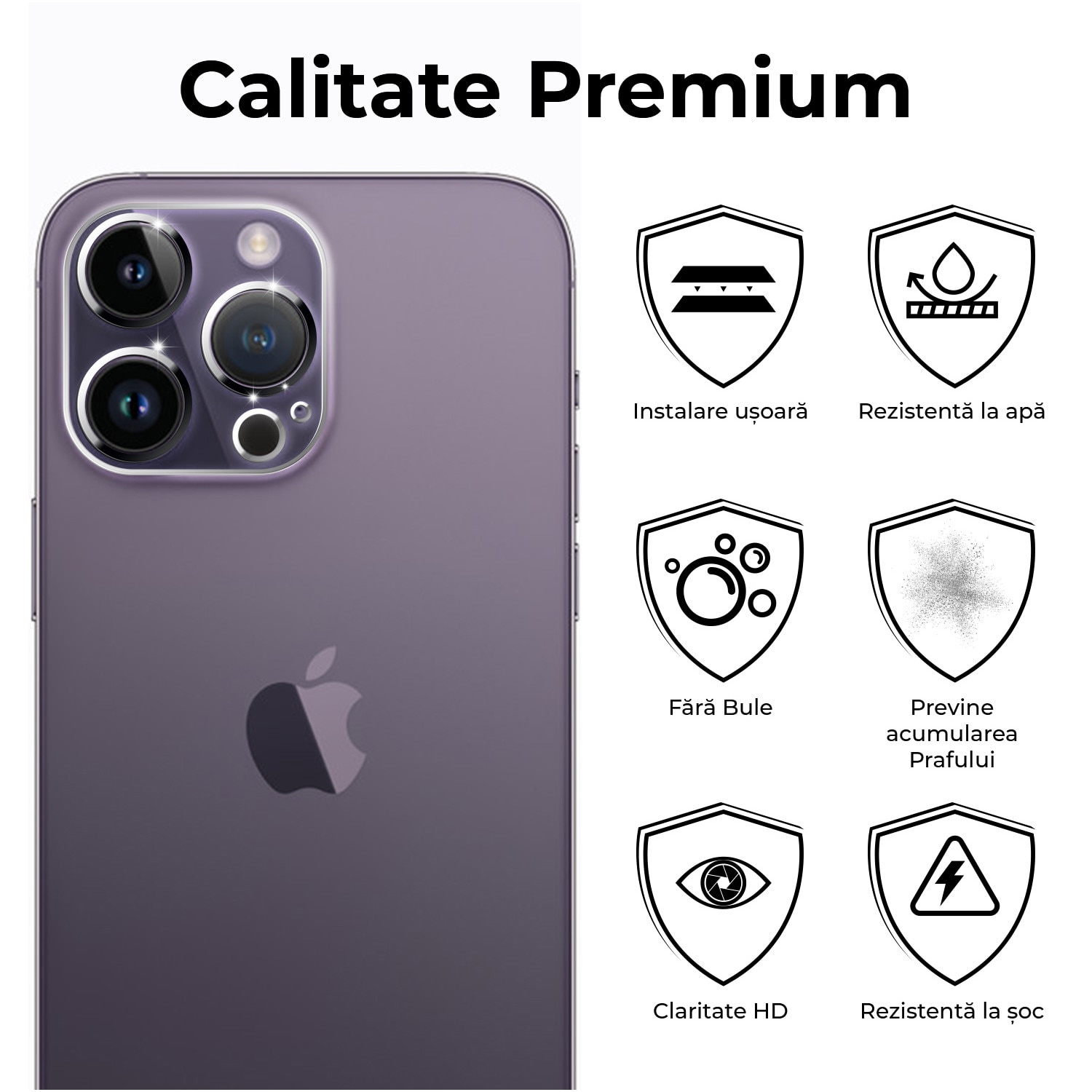 Set 2 Bucati, Folie Sticla Camera Dr.Shield, Compatibila Apple iPhone 14 Pro Max, Full Cover