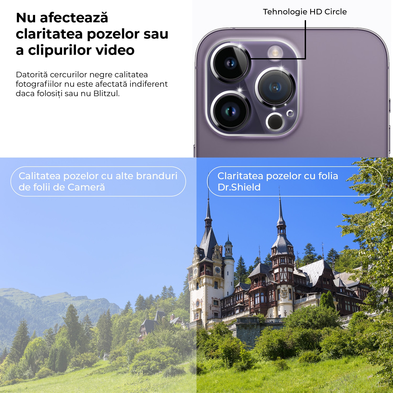Set 2 Bucati, Folie Sticla Camera Dr.Shield, Compatibila Apple iPhone 14 Pro Max, Full Cover