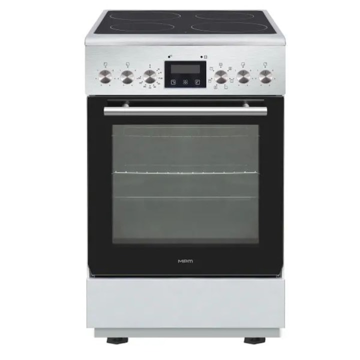 Aragaz electric cu plita ceramica, MPM MPM-55-KEC-40, 8900 W, 4 zone, 55 l, Inox-Negru