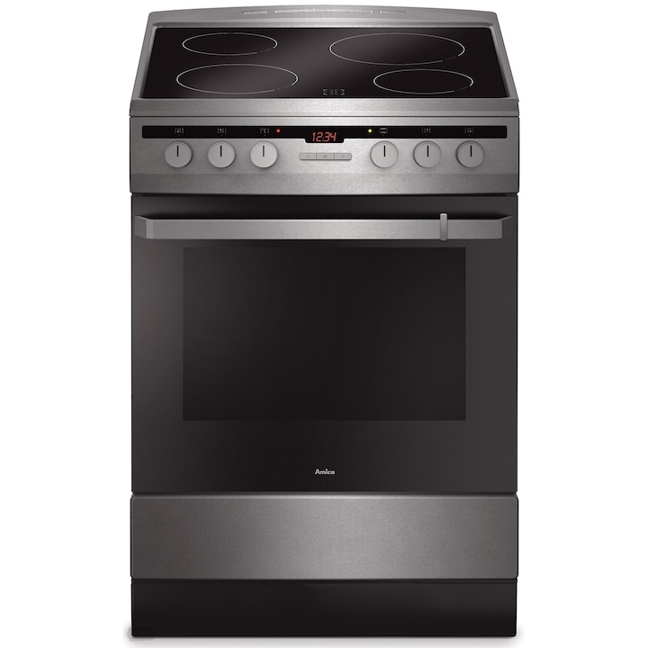 Amica 618CE3.333HTaQ(Xx) Aragaz ceramic, 62L, 4 zone de gatit, clasa energetica D, Inox
