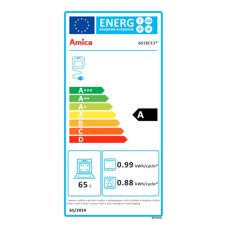 Amica 618CE3.333HTaQ(Xx) Aragaz ceramic, 62L, 4 zone de gatit, clasa energetica D, Inox