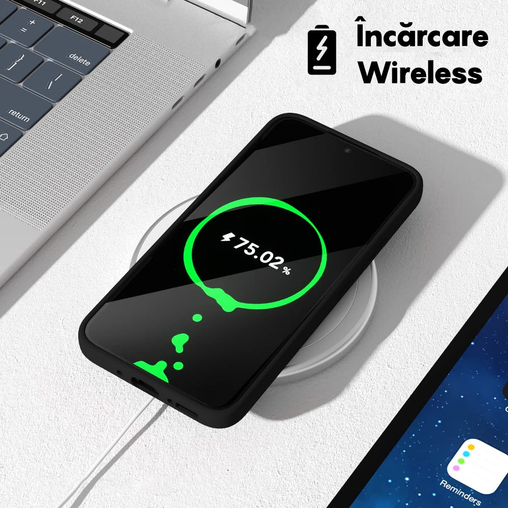 Husa CASEY STUDIOS™ compatibila cu Samsung Galaxy A54, Soft Silicone Premium, Microfibra in Interior, Negru, de Protectie, Ultra Slim, pentru Incarcare Wireless, Margini Ridicate pentru Protectia Ecranului si a Camerelor