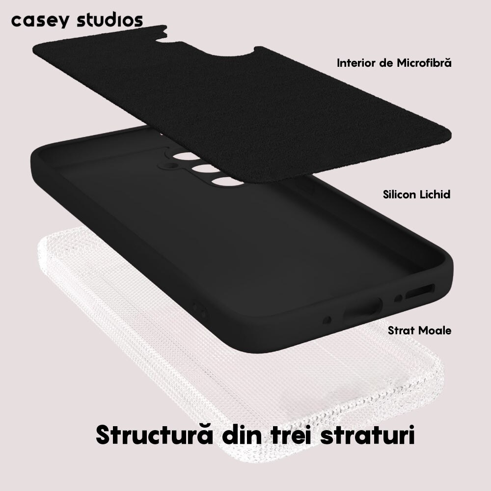 Husa CASEY STUDIOS™ compatibila cu Samsung Galaxy A54, Soft Silicone Premium, Microfibra in Interior, Negru, de Protectie, Ultra Slim, pentru Incarcare Wireless, Margini Ridicate pentru Protectia Ecranului si a Camerelor