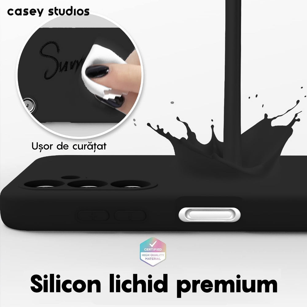 Husa CASEY STUDIOS™ compatibila cu Samsung Galaxy A54, Soft Silicone Premium, Microfibra in Interior, Negru, de Protectie, Ultra Slim, pentru Incarcare Wireless, Margini Ridicate pentru Protectia Ecranului si a Camerelor