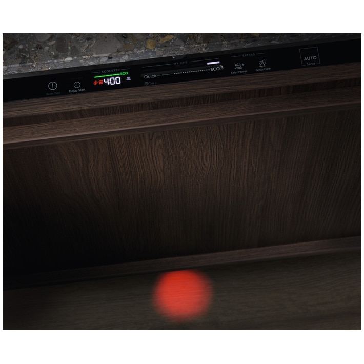 Masina de spalat vase incorporabila Electrolux KEMB9310L, 15 seturi, 8 programe, Clasa D, AirDry, QuickSelect, Usa slide, Motor inverter, Brat SatelliteClean, Afisaj digital, Indicator luminos pe podea, Start intarziat, 60 cm