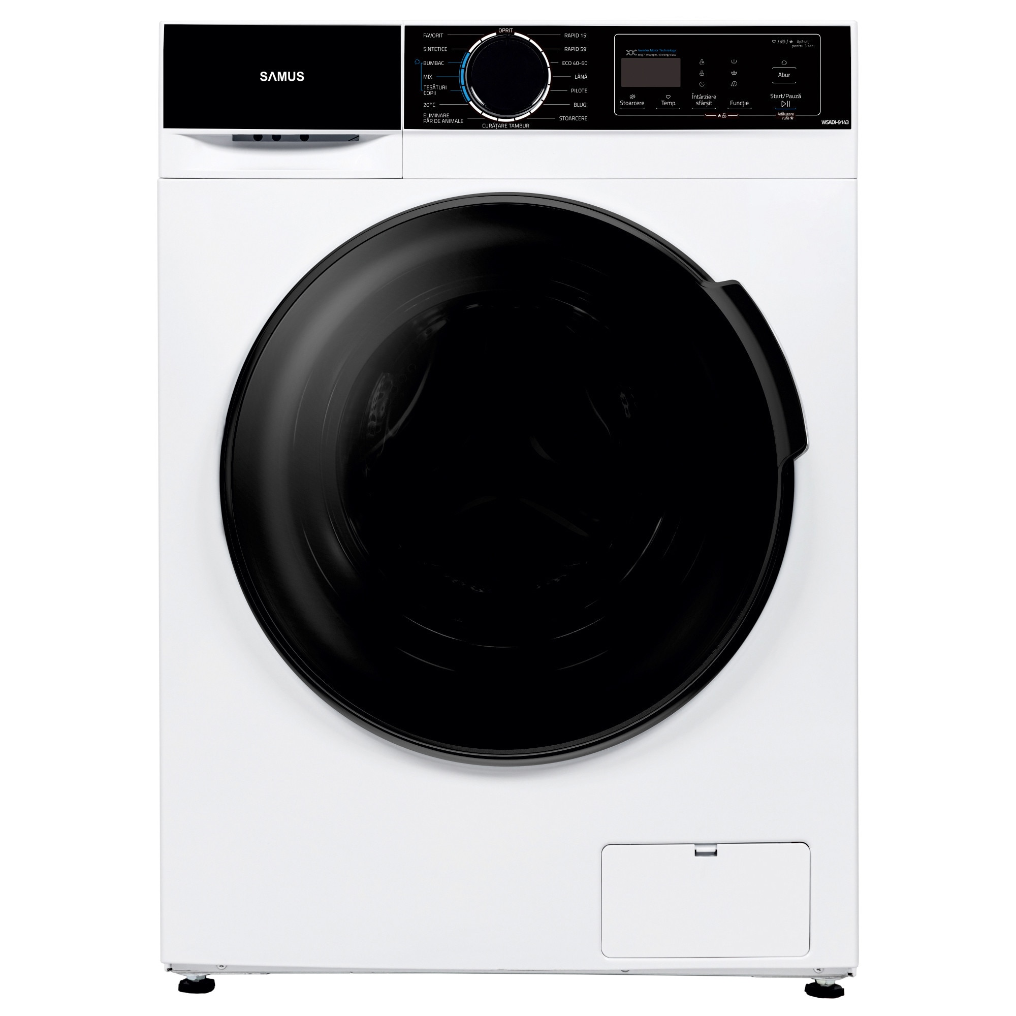 Masina de spalat rufe Samus WSADI-9143, 9 kg, 1400 rpm, 15 programe, clasa A, Alb