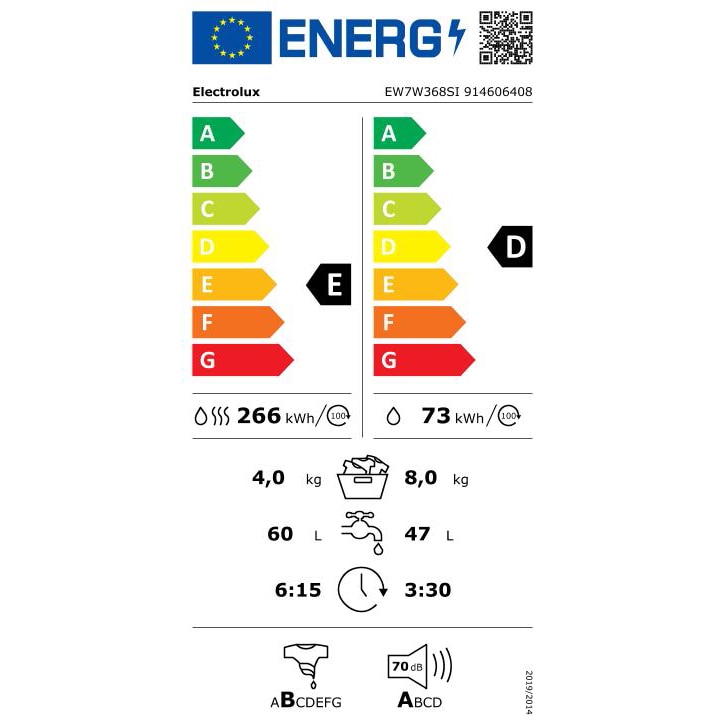 Masina de spalat rufe cu uscator incorporabila Electrolux EW7W368SI, Spalare 8 kg, Uscare 4 kg, 1550 RPM. Clasa B, PerfectCare700, DualCare, SensiCare, SteamCare, Display LCD, Alb