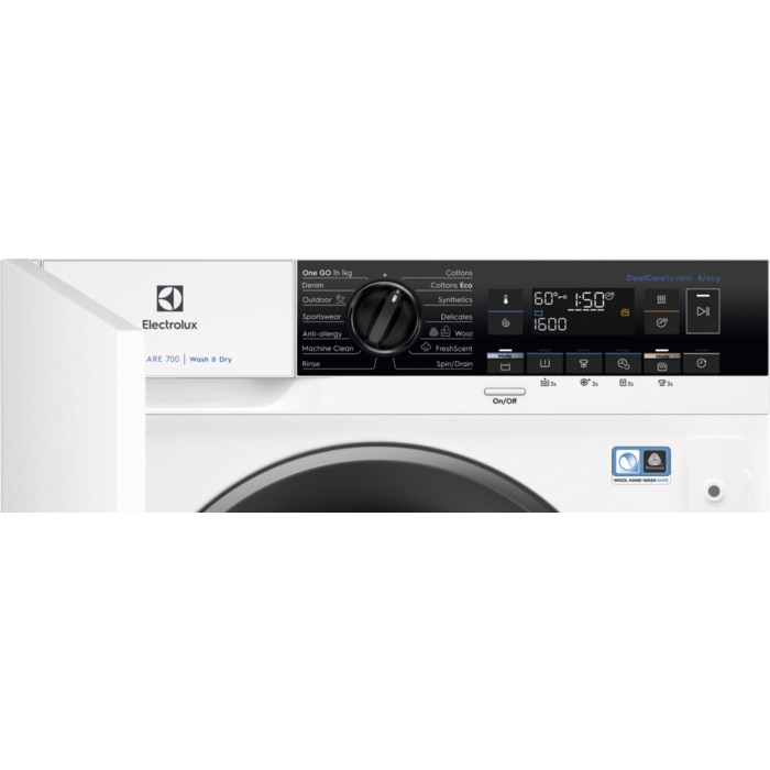 Masina de spalat rufe cu uscator incorporabila Electrolux EW7W368SI, Spalare 8 kg, Uscare 4 kg, 1550 RPM. Clasa B, PerfectCare700, DualCare, SensiCare, SteamCare, Display LCD, Alb
