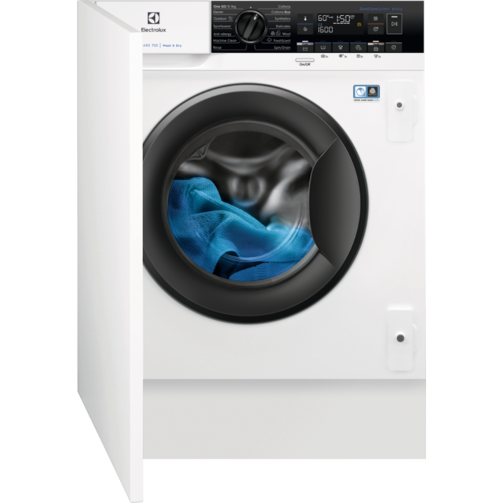 Masina de spalat rufe cu uscator incorporabila Electrolux EW7W368SI, Spalare 8 kg, Uscare 4 kg, 1550 RPM. Clasa B, PerfectCare700, DualCare, SensiCare, SteamCare, Display LCD, Alb