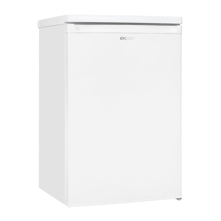 Frigider minibar Exquisit, H 85.5 cm, capacitate 127 litri, undercounter, usa reversibila, control temperatura, compartiment pentru legume/fructe, ideal pentru HoReCa/birou/rulota, iluminat interior LED, picioare ajustabile, alb