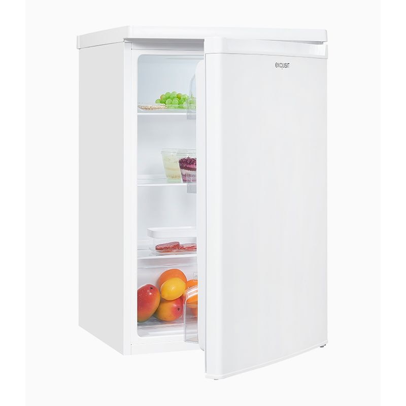 Frigider minibar Exquisit, H 85.5 cm, capacitate 127 litri, undercounter, usa reversibila, control temperatura, compartiment pentru legume/fructe, ideal pentru HoReCa/birou/rulota, iluminat interior LED, picioare ajustabile, alb