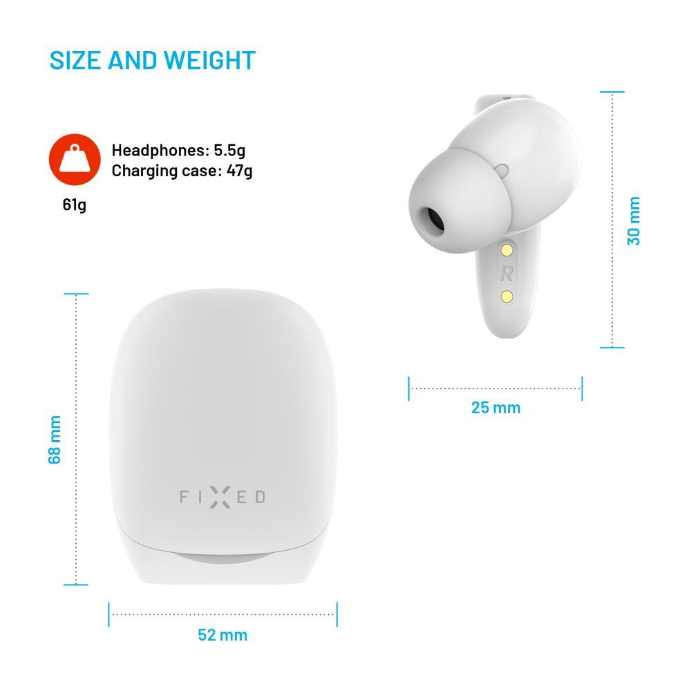 FIXPDS-G-WH, Autonomie 6 ore, Bluetooth 5.2, Alb