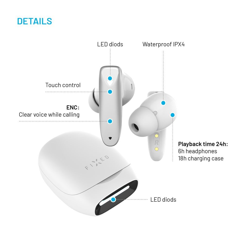 FIXPDS-G-WH, Autonomie 6 ore, Bluetooth 5.2, Alb