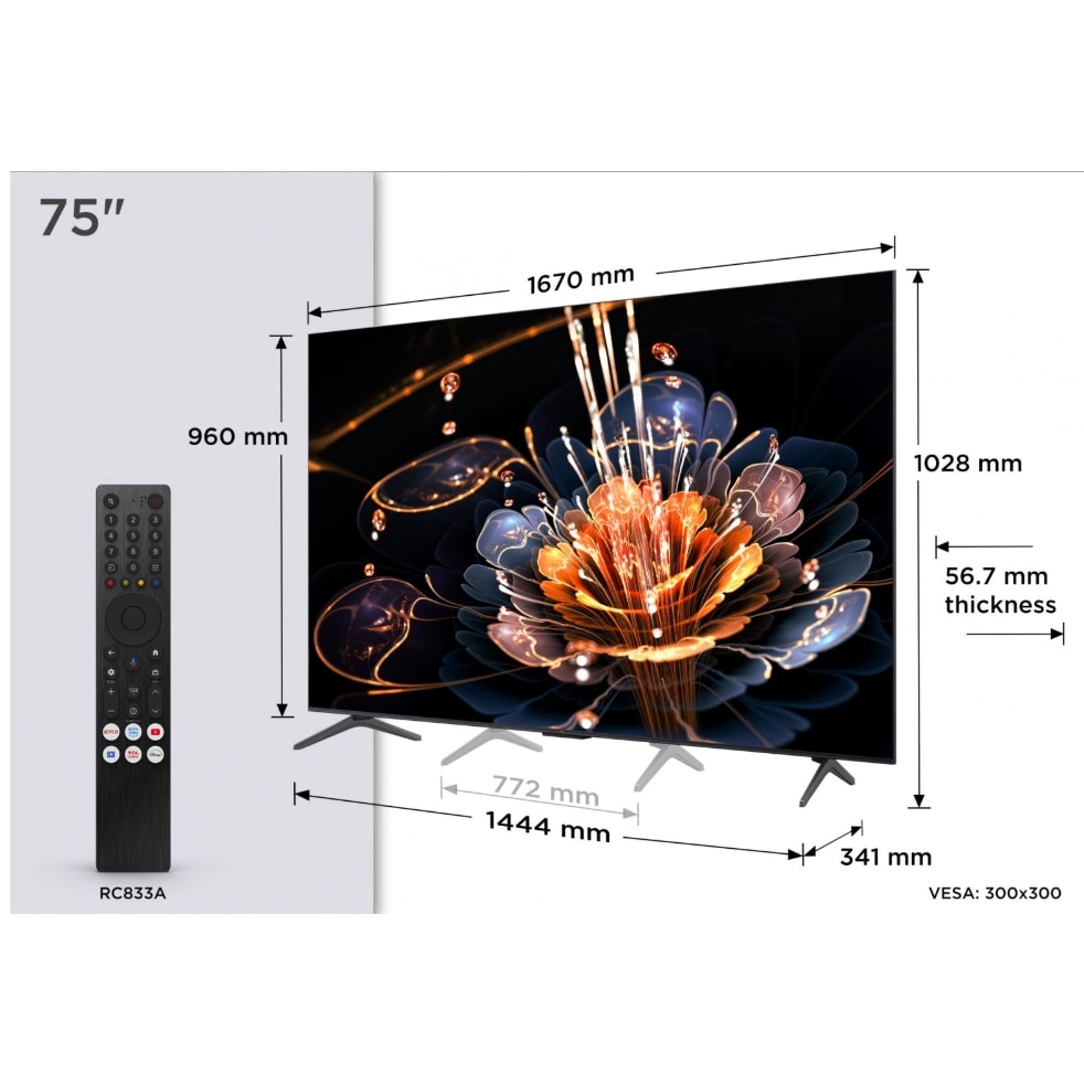 Televizor Mini LED TCL 190 cm 75" 75C61KS, Ultra HD 4K, Smart TV, CI+