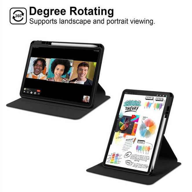 Husa tableta, pentru iPad mini (2024/2021) 7th/6th, Casa de protectie pentru tablete cu slot pentru stilou, acrilic 360 ° design rotativ, trezire automata / somn, Negru transparent
