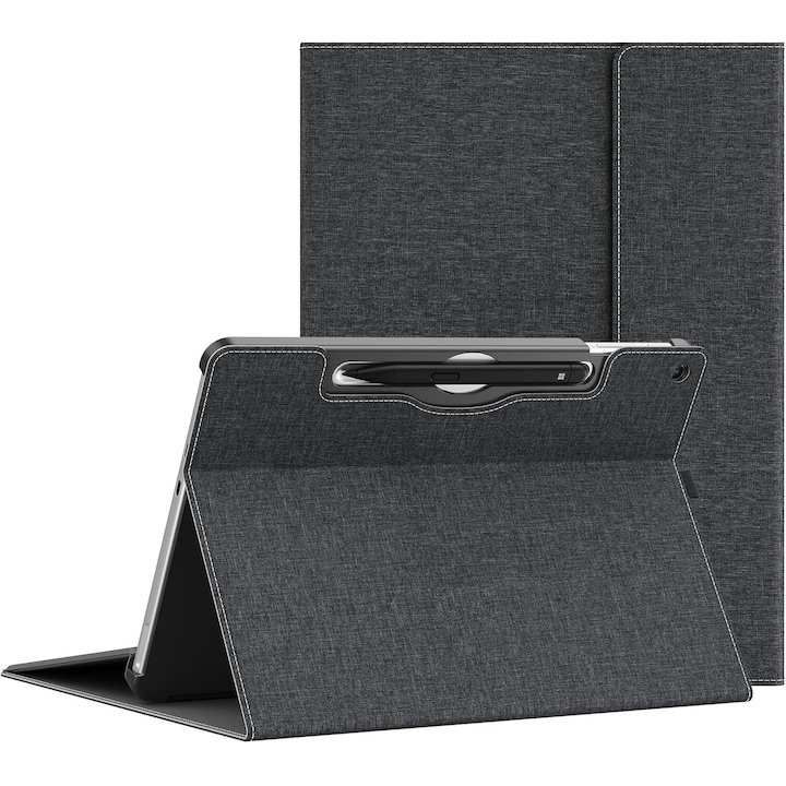 Husa Pentru Tableta compatibila cu Microsoft Surface Pro 12, 12 inch, piele PU, cu tava pentru stilouri, functie automata trezire/sleep, design subtire, rezistent la zgarieturi, Negru