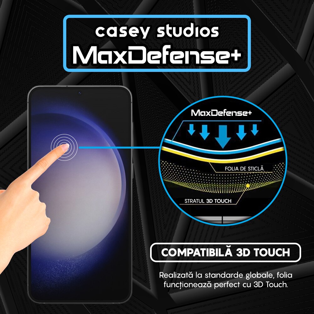 Folie Sticla compatibila cu Samsung Galaxy S23 Plus / S22 Plus 5G CASEY STUDIOS™ Full Screen 9H, Kit de Instalare Cadou, Full Cover 3D, Full Glue, Sticla Securizata