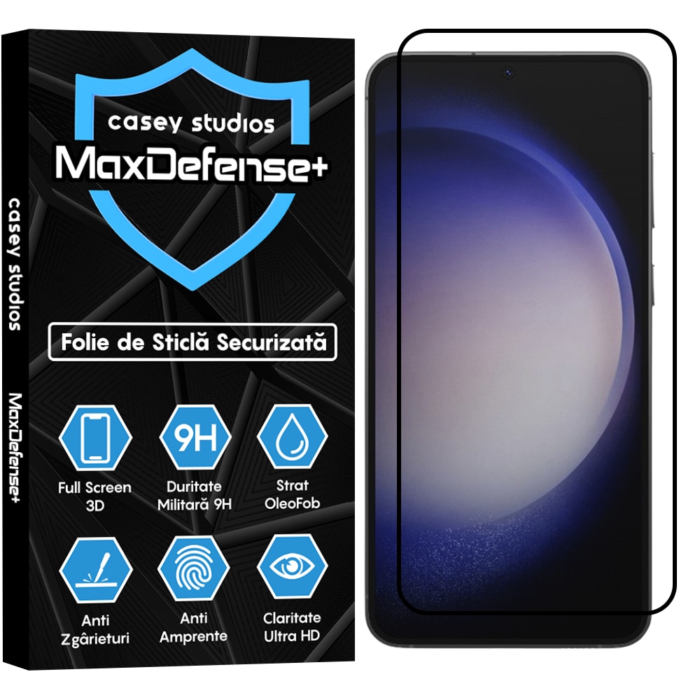 Folie Sticla compatibila cu Samsung Galaxy S23 Plus / S22 Plus 5G CASEY STUDIOS™ Full Screen 9H, Kit de Instalare Cadou, Full Cover 3D, Full Glue, Sticla Securizata