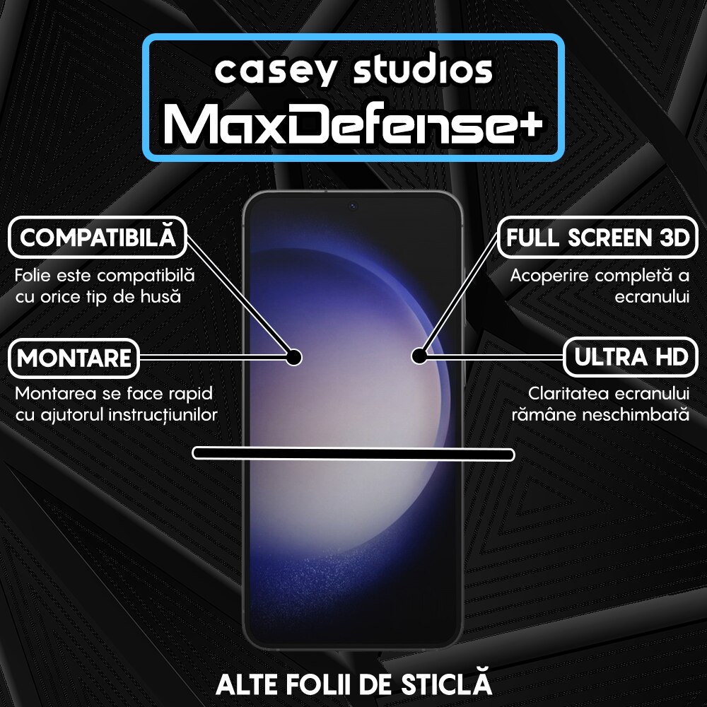 Folie Sticla compatibila cu Samsung Galaxy S23 Plus / S22 Plus 5G CASEY STUDIOS™ Full Screen 9H, Kit de Instalare Cadou, Full Cover 3D, Full Glue, Sticla Securizata