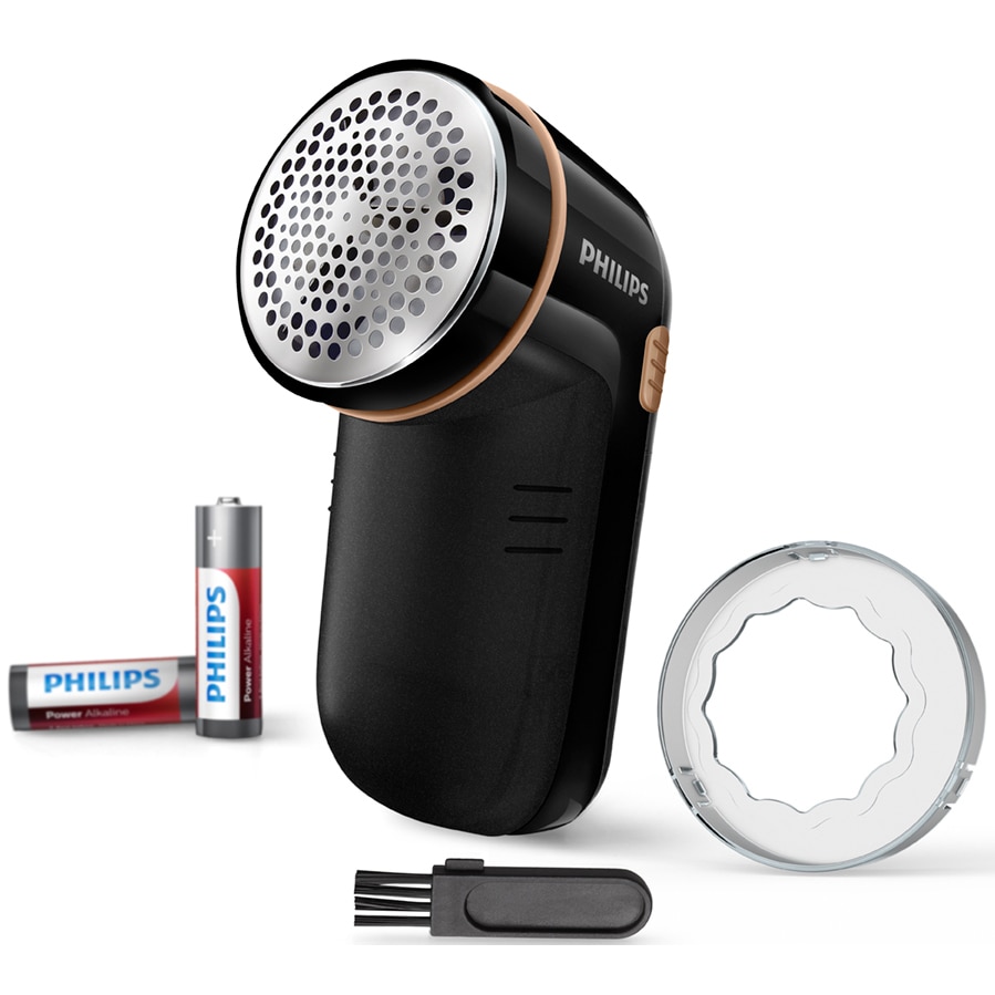 Aspirator de scame Philips GC026/80, negru-auriu, cu recipient detasabil, alimentare cu 2 baterii AA