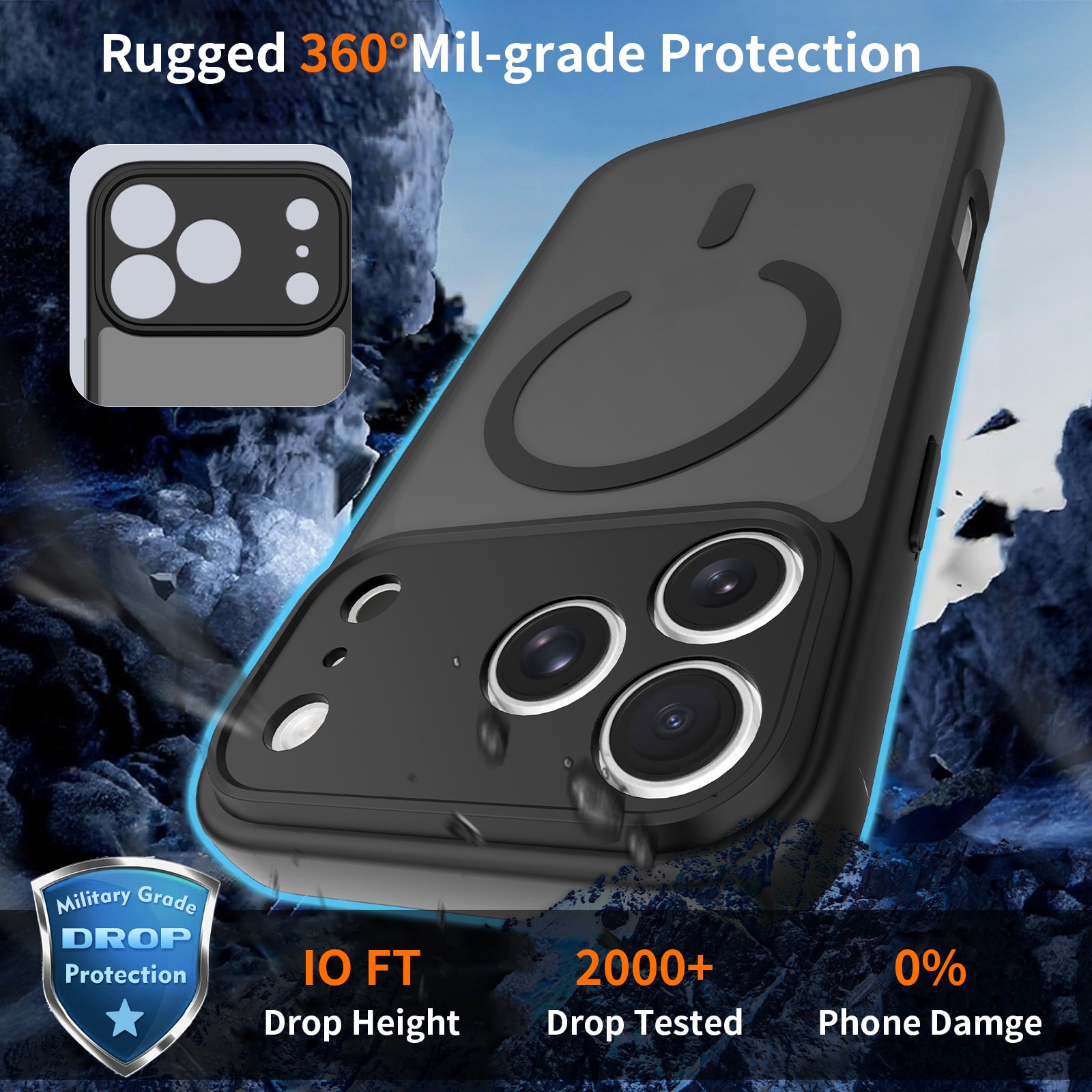 Husa de protectie pentru iPhone 17 Pro Max, Omelivon, MagSafe, Protectie completa, Anti-Soc, Decupaje Precise, Incarcare Wireless, Negru