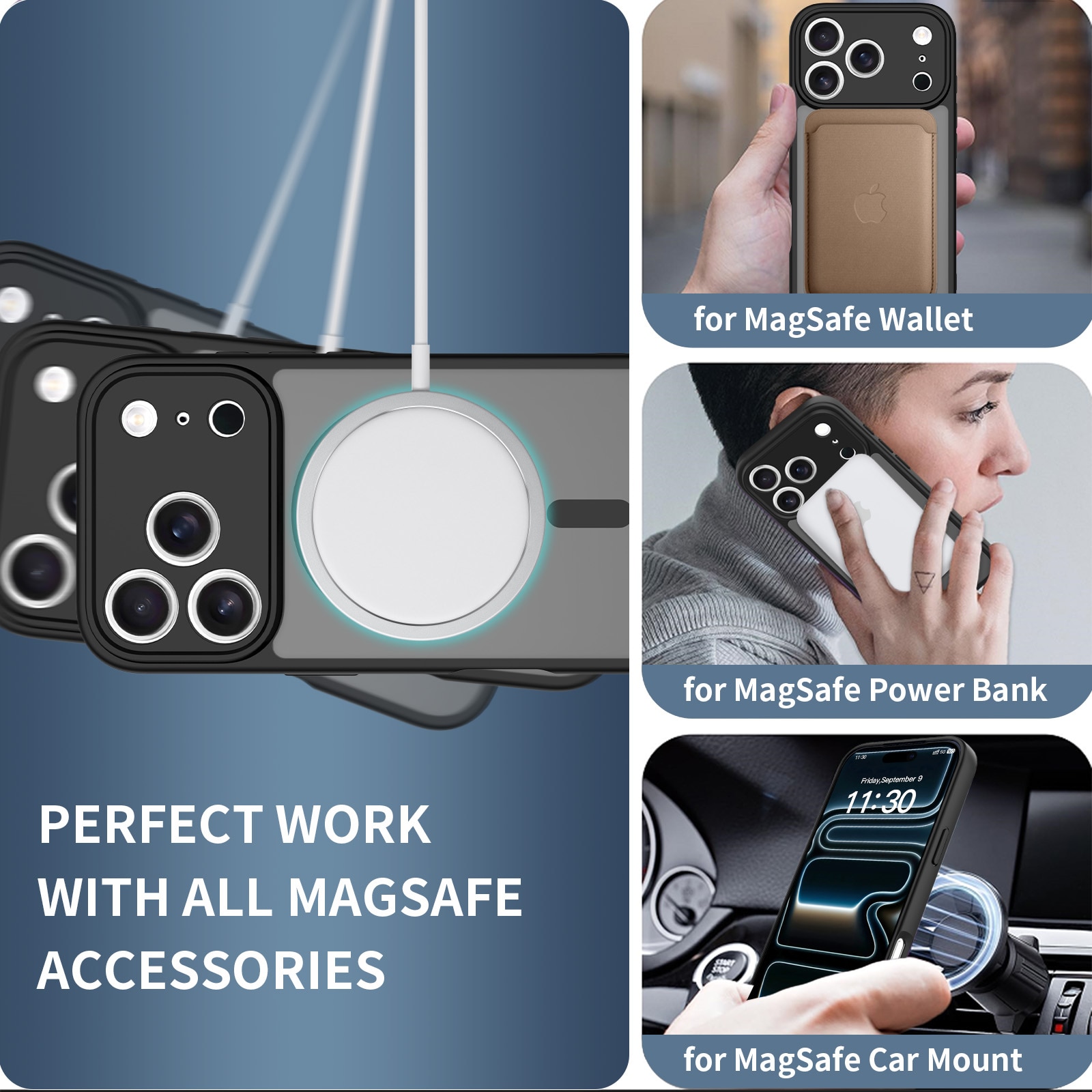 Husa de protectie pentru iPhone 17 Pro Max, Omelivon, MagSafe, Protectie completa, Anti-Soc, Decupaje Precise, Incarcare Wireless, Negru