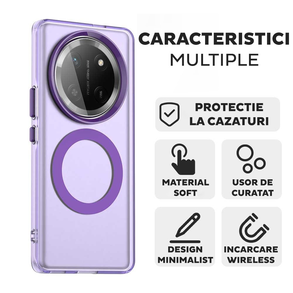Husa pentru Honor Magic 7 Lite / X9c DaDen® CandyCase MagSafe, Antisoc, Incarcare wireless, Butoane protejate, Mov