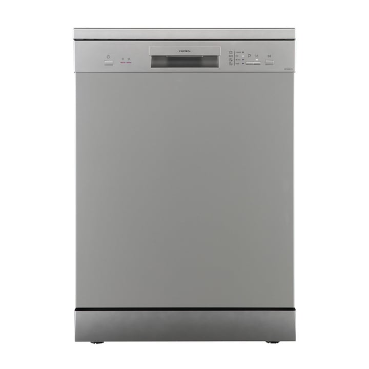 Masina de spalat vase Crown DWC6004C SL, Program ECO, Incarcare la jumatate, 12 seturi, 4 programe, 60 cm, Clasa E, Argintie