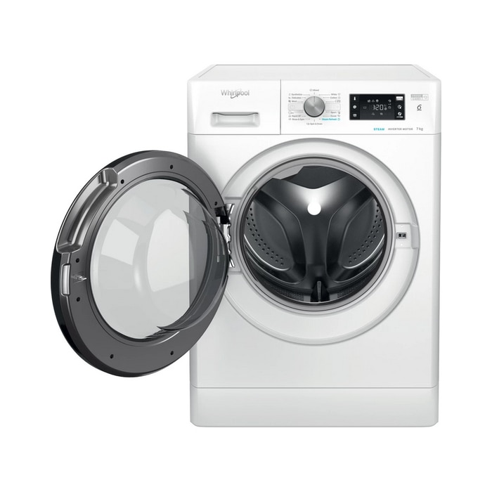 Masina de spalat rufe Whirlpool FreshCare+ FFB 7259 BV EE, 7 kg, 1200 rpm, Clasa B, Steam Refresh, Tehnologia al-6lea Simt, Motor Inverter, Alb/Negru