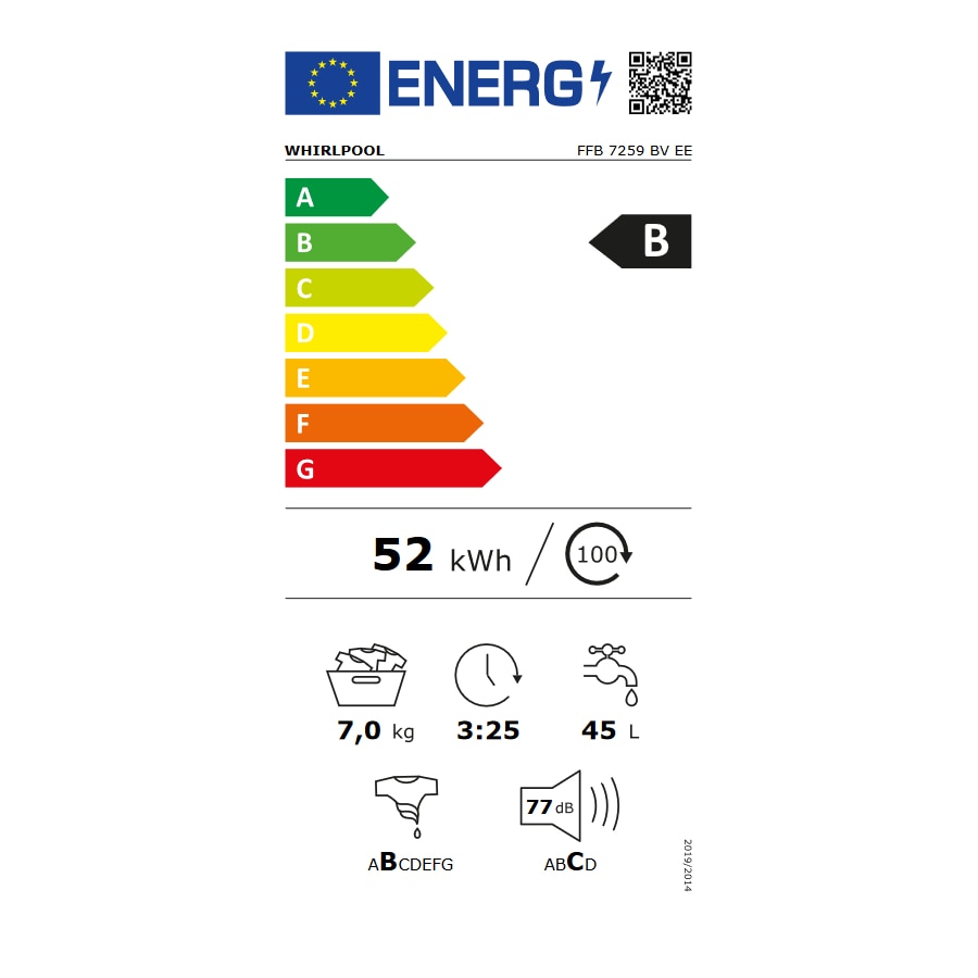 Masina de spalat rufe Whirlpool FreshCare+ FFB 7259 BV EE, 7 kg, 1200 rpm, Clasa B, Steam Refresh, Tehnologia al-6lea Simt, Motor Inverter, Alb/Negru