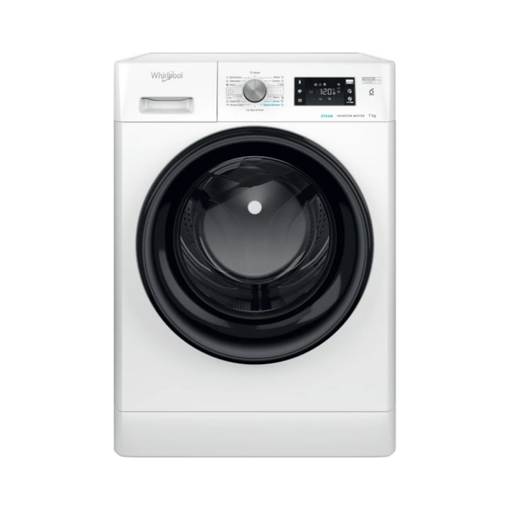 Masina de spalat rufe Whirlpool FreshCare+ FFB 7259 BV EE, 7 kg, 1200 rpm, Clasa B, Steam Refresh, Tehnologia al-6lea Simt, Motor Inverter, Alb/Negru