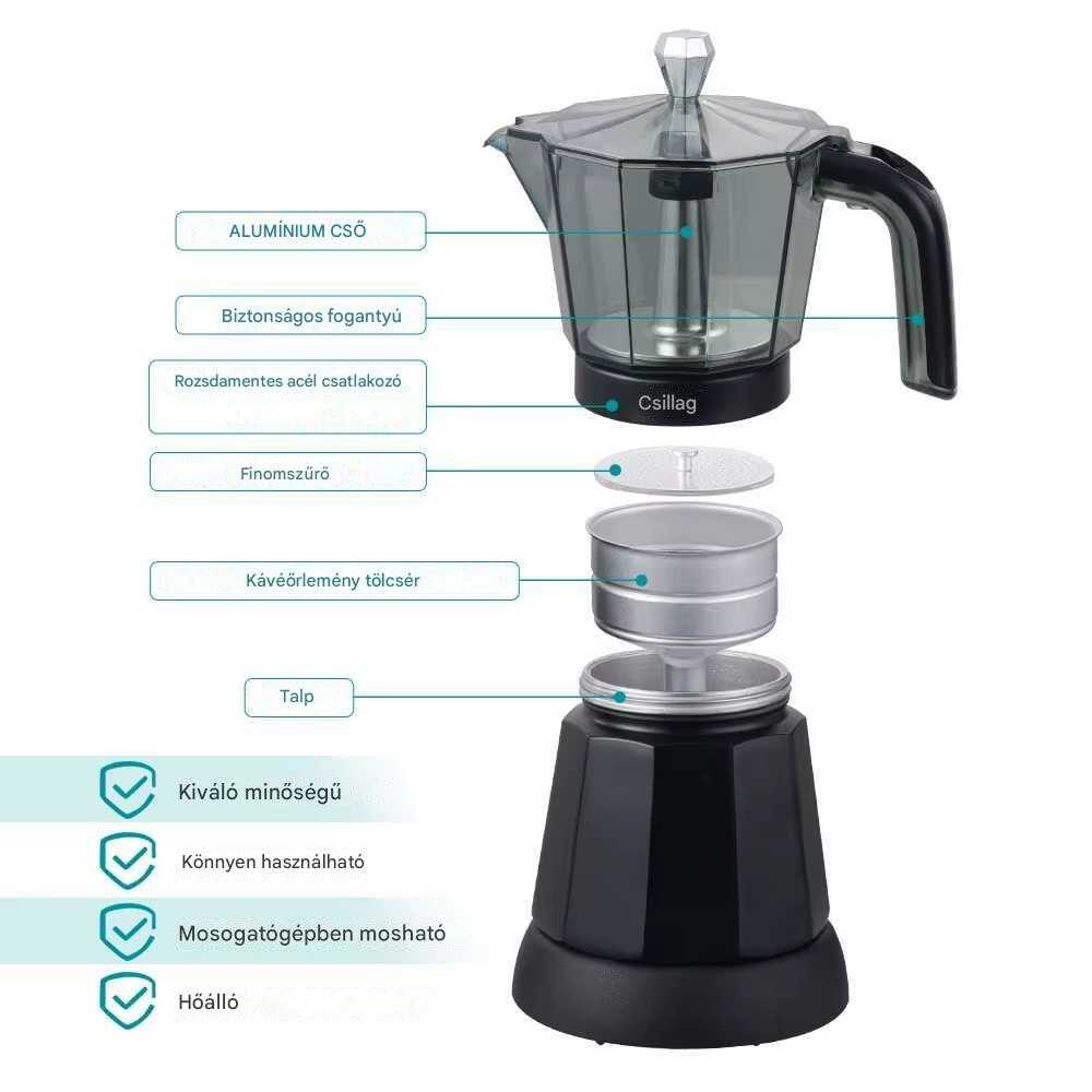 Cafetieră Electrică Moka, WINNING STAR ST-6802 6 Cești, cu Protecție la Fierbere Uscată