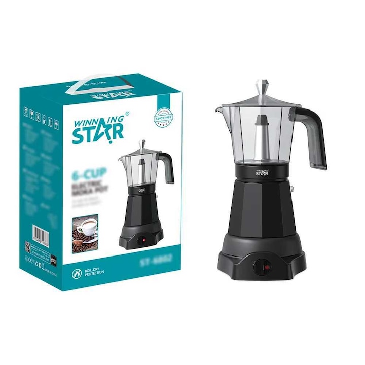 Cafetieră Electrică Moka, WINNING STAR ST-6802 6 Cești, cu Protecție la Fierbere Uscată