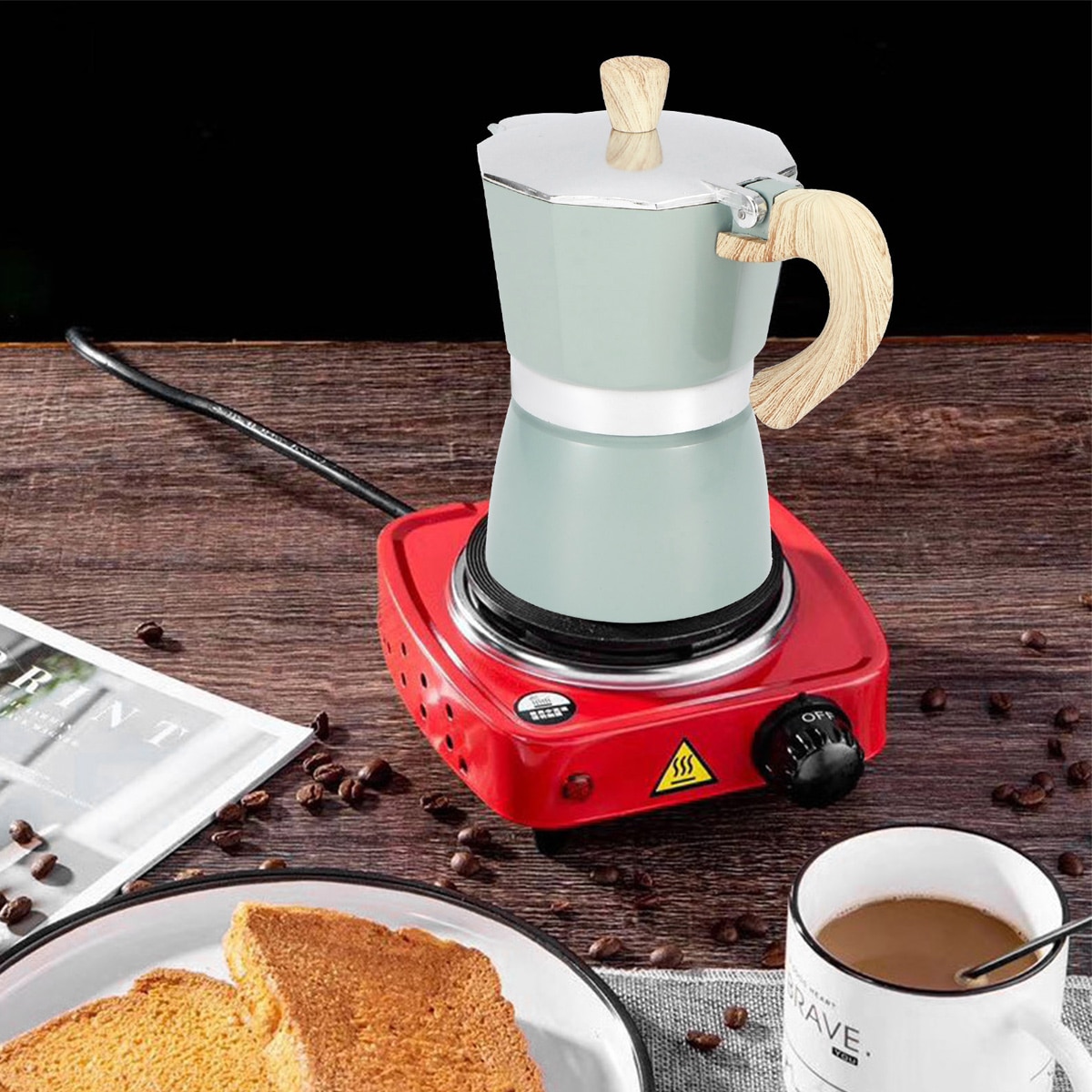 Cafetiere din aluminiu, capacitate 150ML/300ML, albastru lac, dimensiuni 15.5x16x10cm/17.5x19x10.5cm