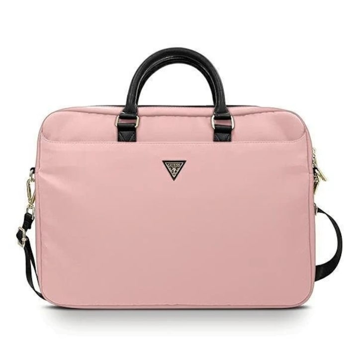 Geanta Guess Nylon Triangle Logo compatibila cu laptop 16 inch Pink