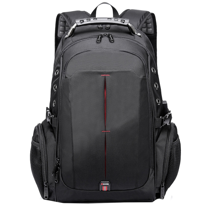 Rucsac laptop 15.6 inch, port USB, rezistent la apa, sistem fixare pe valiza, buzunar antifurt,, model sport casual BANGE, BG1905BK, Negru