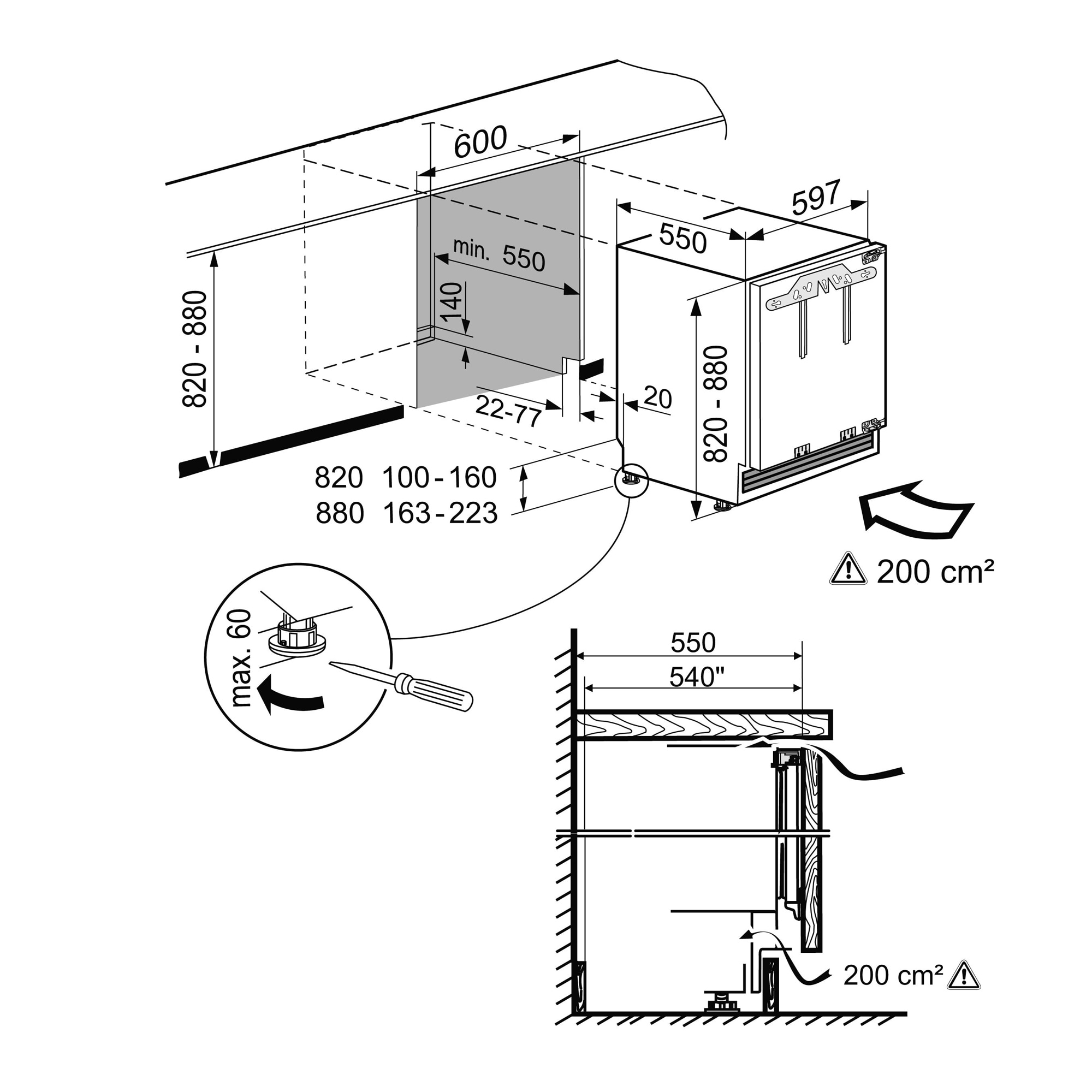 Frigider cu o usa incorporabil Liebherr Confort UIK 1514 119 l Clasa F SuperCool H 88 cm