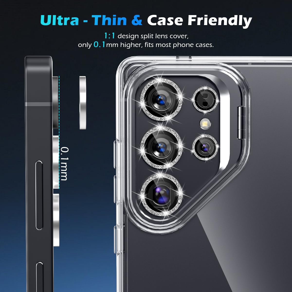 Folie Camera Daden din sticla pentru Samsung S25 Ultra, Sticla securizata/Aluminiu, 9H, cu diamant, Ultra Rezistenta, Argintiu/Transparent