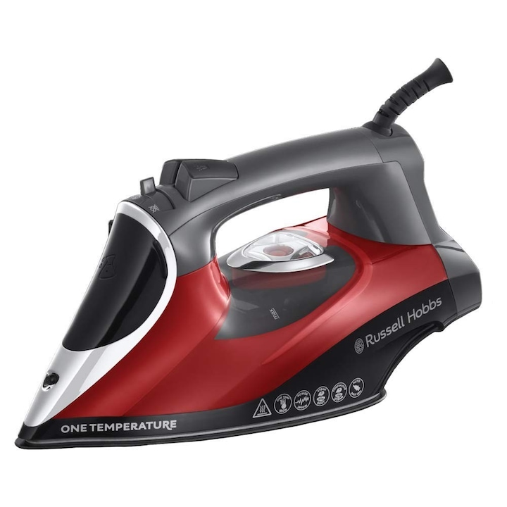 Fier de calcat cu abur Russell Hobbs One Temperature 2600 W, ceramica, rosu, 350 ml